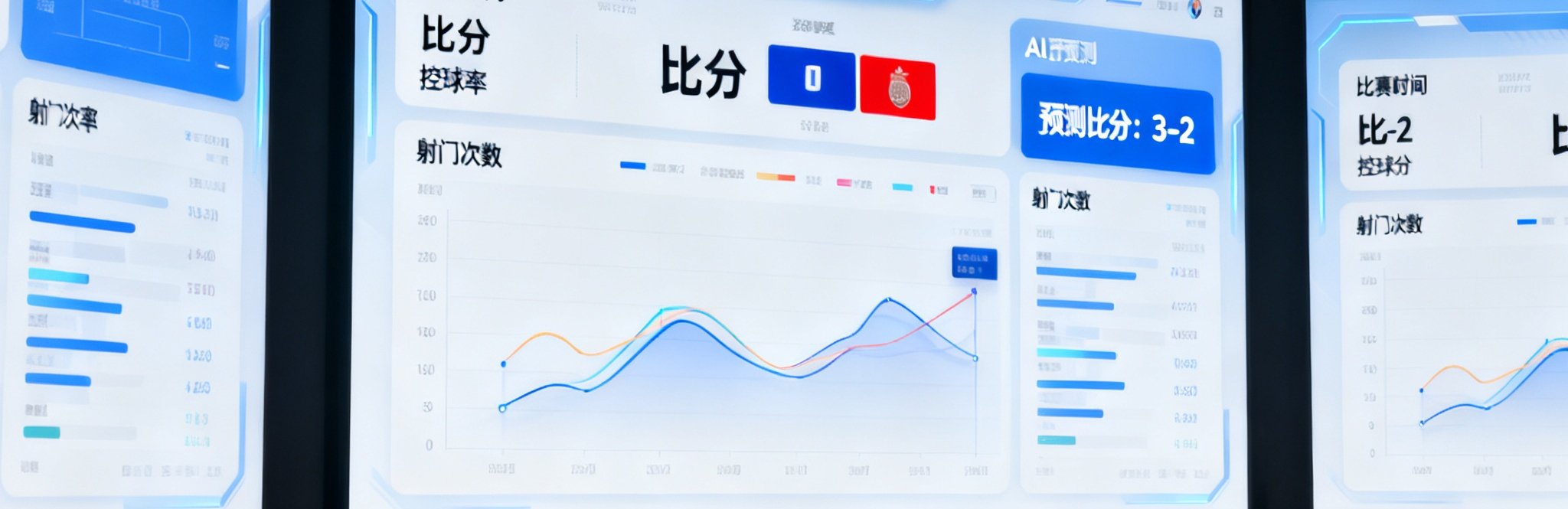 V站竞技体育平台界面展示，大屏幕显示足球比赛实时数据、AI预测比分结果，界面设计现代，数据可视化清晰